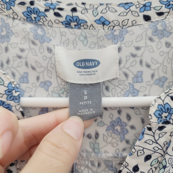 💕 Old Navy White & Blue Paisley Print Shift Dress Women's Size Small Petite - Picture 5 of 12